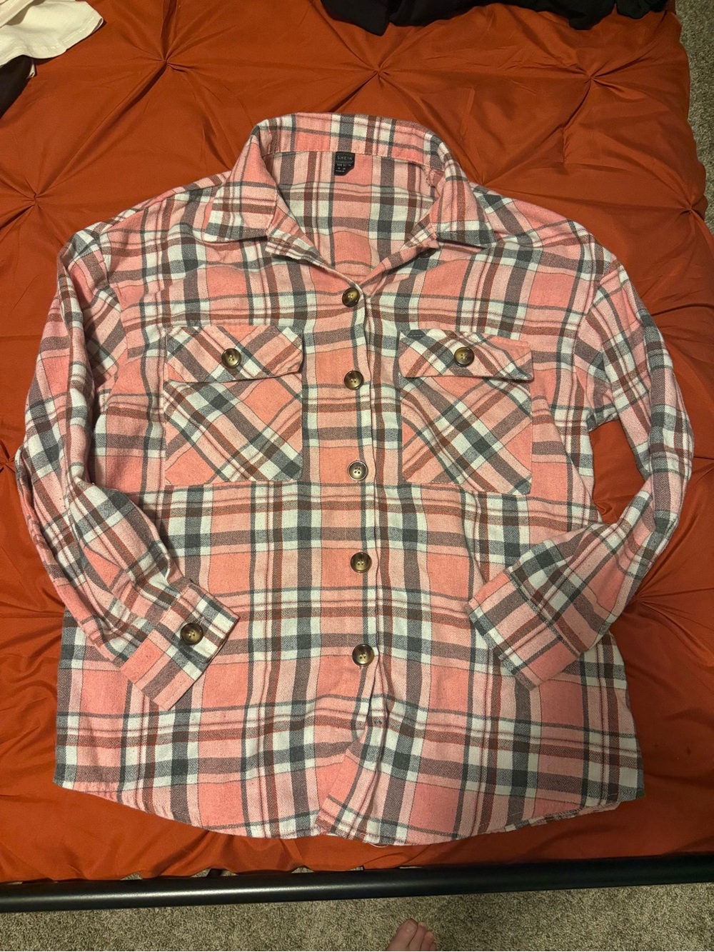 SHEIN Pink Plaid Button-Front Shirt